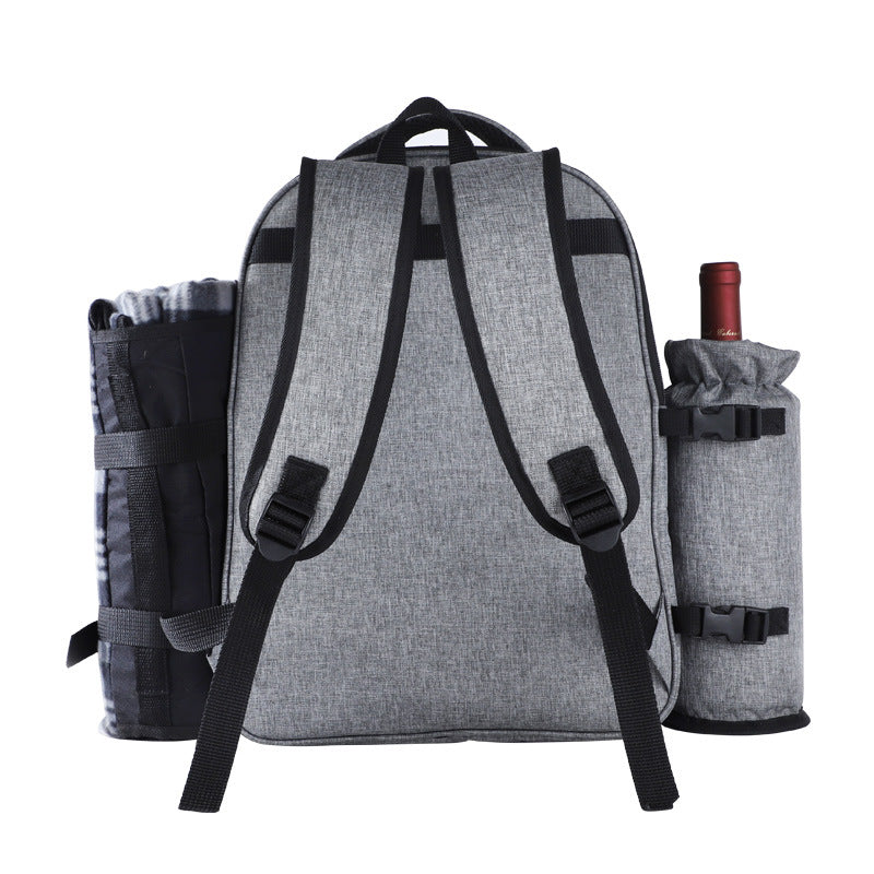 4 Person Picnic Backpack Set with Fleece Picnic Blanket, Bottle Holder, Waterproof Pouch, and Dinnerware for Picnic and Camping Enthusiast, Gift Idea