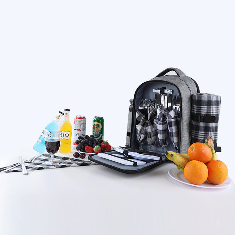 4 Person Picnic Backpack Set with Fleece Picnic Blanket, Bottle Holder, Waterproof Pouch, and Dinnerware for Picnic and Camping Enthusiast, Gift Idea