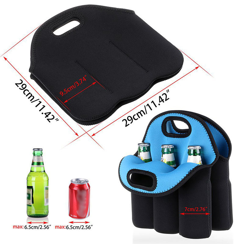 Neoprene Beer Bottle Cooler Sleeve Outdoor Portable 6 Pack Tote Bag