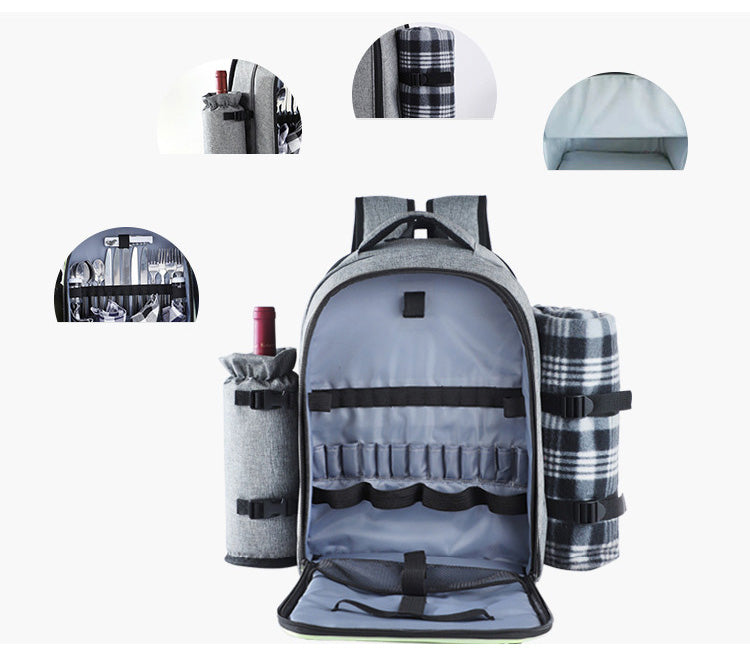 4 Person Picnic Backpack Set with Fleece Picnic Blanket, Bottle Holder, Waterproof Pouch, and Dinnerware for Picnic and Camping Enthusiast, Gift Idea