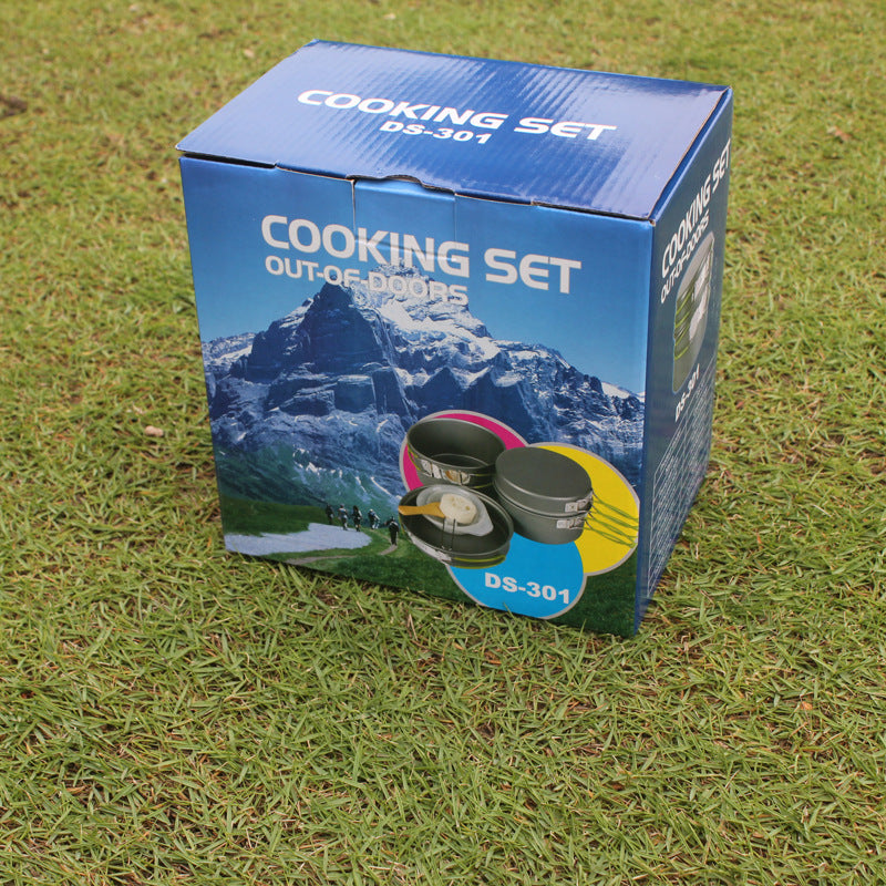 Outdoor Portable Cookware Camping Hiking Picnic Non-stick Cooking Pan Pot Bowl Set for 2-3 Person