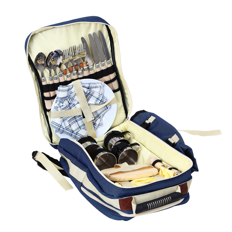 4 Person Picnic Backpack Set with Picnic Blanket, Bottle Holder and Dinnerware For Hiking or BBQ