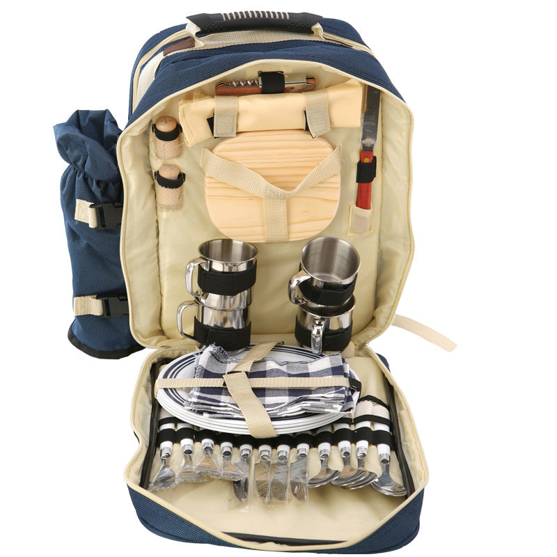 4 Person Picnic Backpack Set with Picnic Blanket, Bottle Holder and Dinnerware For Hiking or BBQ